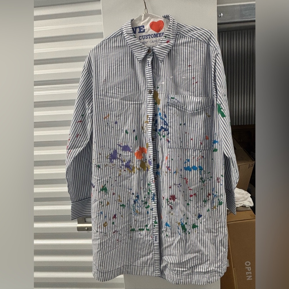 ANTHO / PILCO Blue & White Paint Spatter Button Down Shirt Dress  EUC
